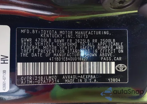 2013 Toyota Avalon Hybrid Limited из США, поврежденный, VIN 4T1BD1EB4DU018427